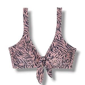 Xhilaration Juniors pink & gray tie front animal print bikini top - xs